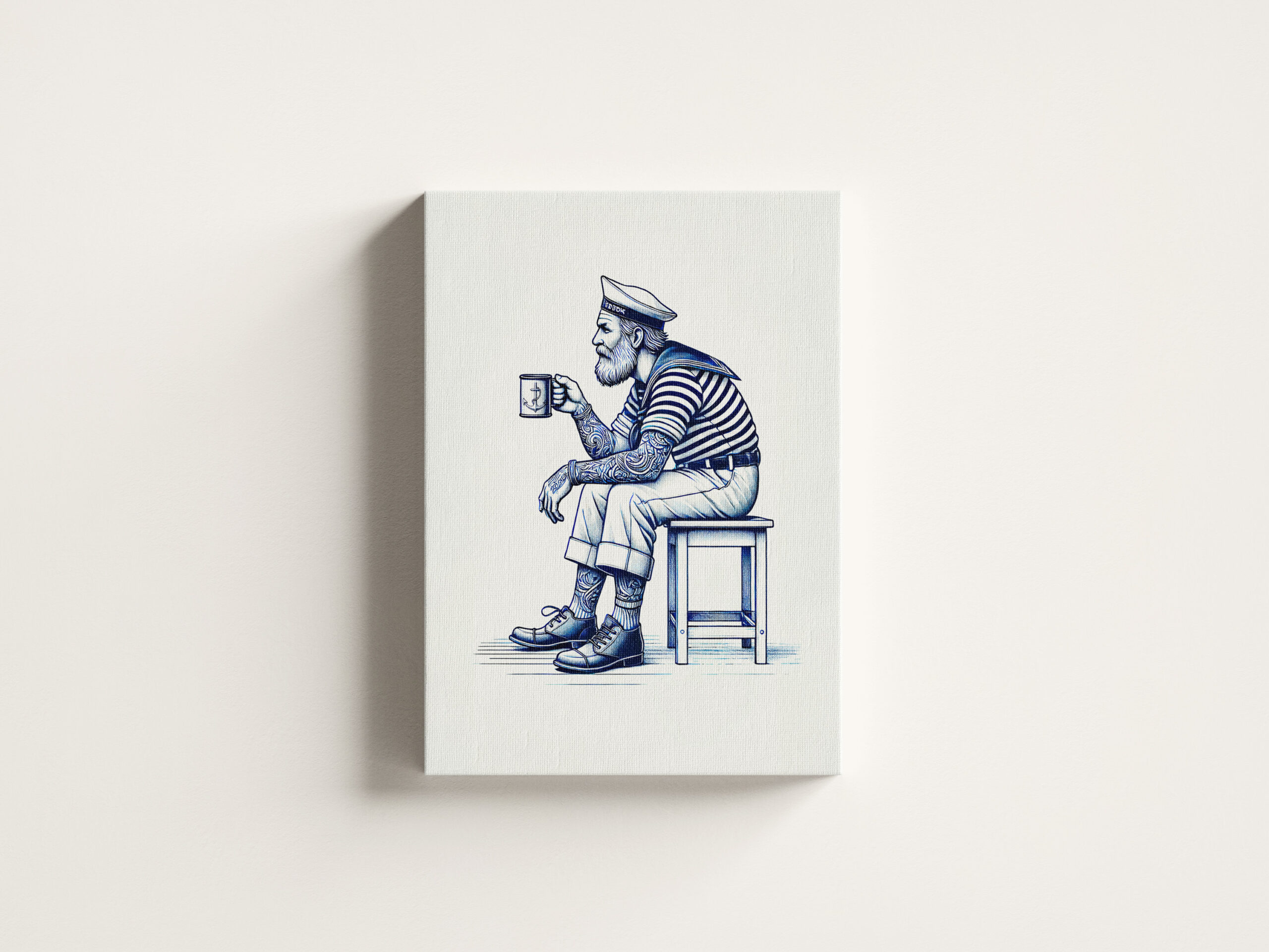 raxxa Canva: Vintage Illustration of a Sailor Drinking Coffee from a Tin Mug While Sitting on a Stool – Bild 3