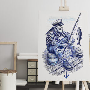 raxxa Canva: Vintage Illustration of a Nostalgic Sailor Fishing