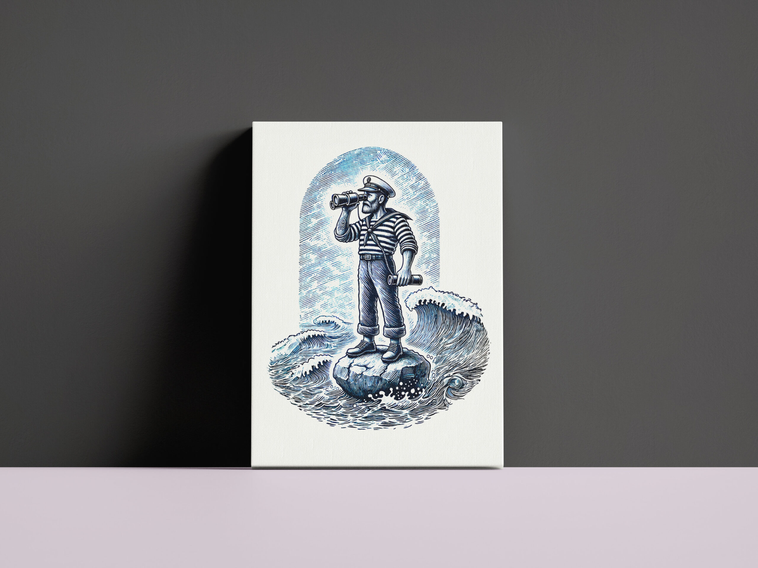 raxxa Canva: Vintage Illustration of a Sailor Standing on a Rock Looking Through Binoculars – Image 2