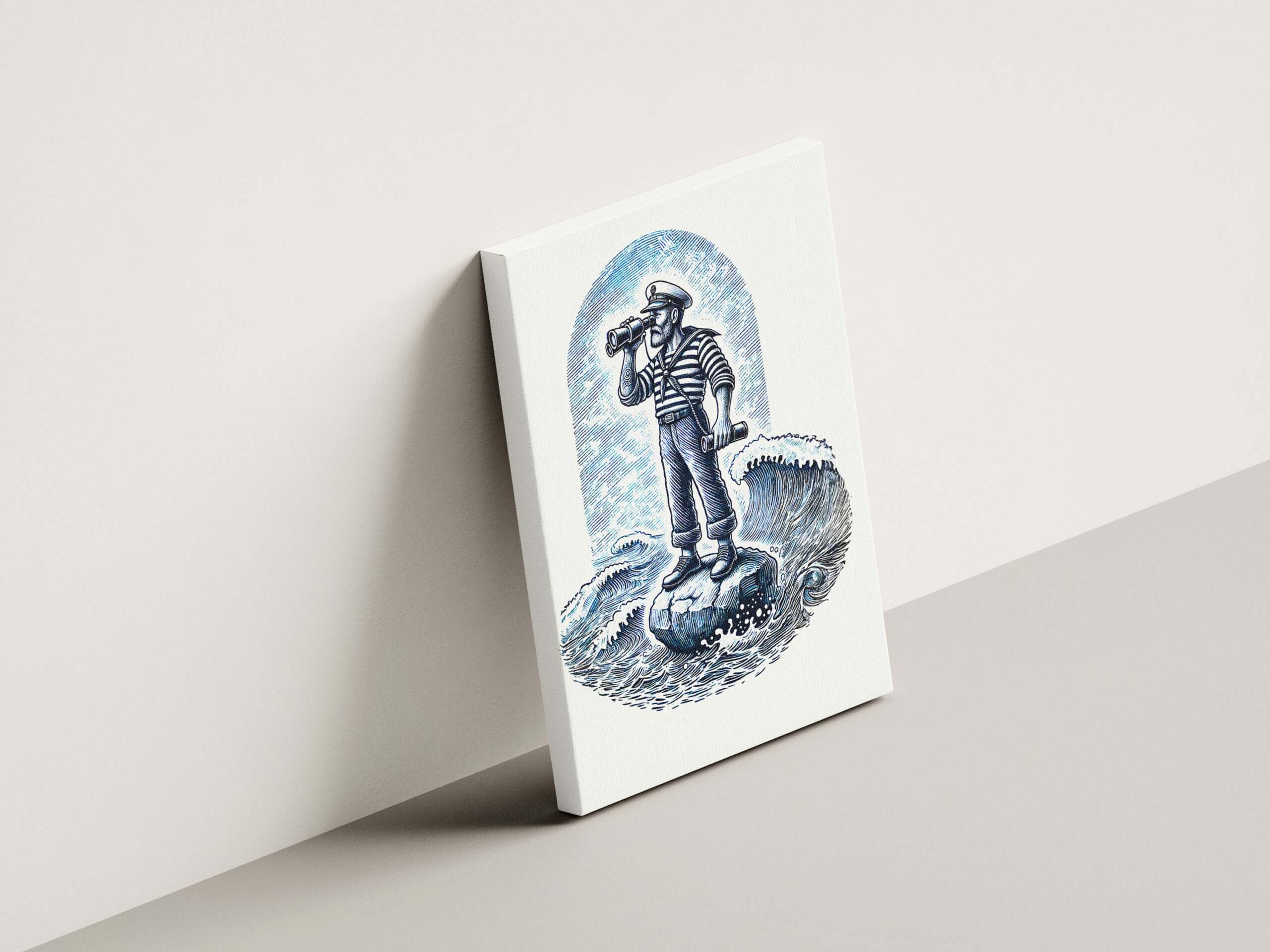 raxxa Canva: Vintage Illustration of a Sailor Standing on a Rock Looking Through Binoculars – Image 3