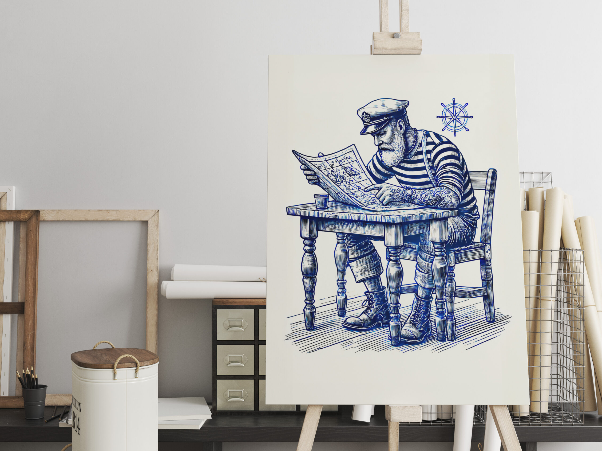 raxxa Canva: Vintage Illustration of a Sailor Reading a Newspaper at the Table - immagine 2