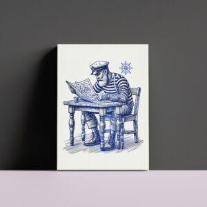 raxxa Canva: Vintage Illustration of a Sailor Reading a Newspaper at the Table