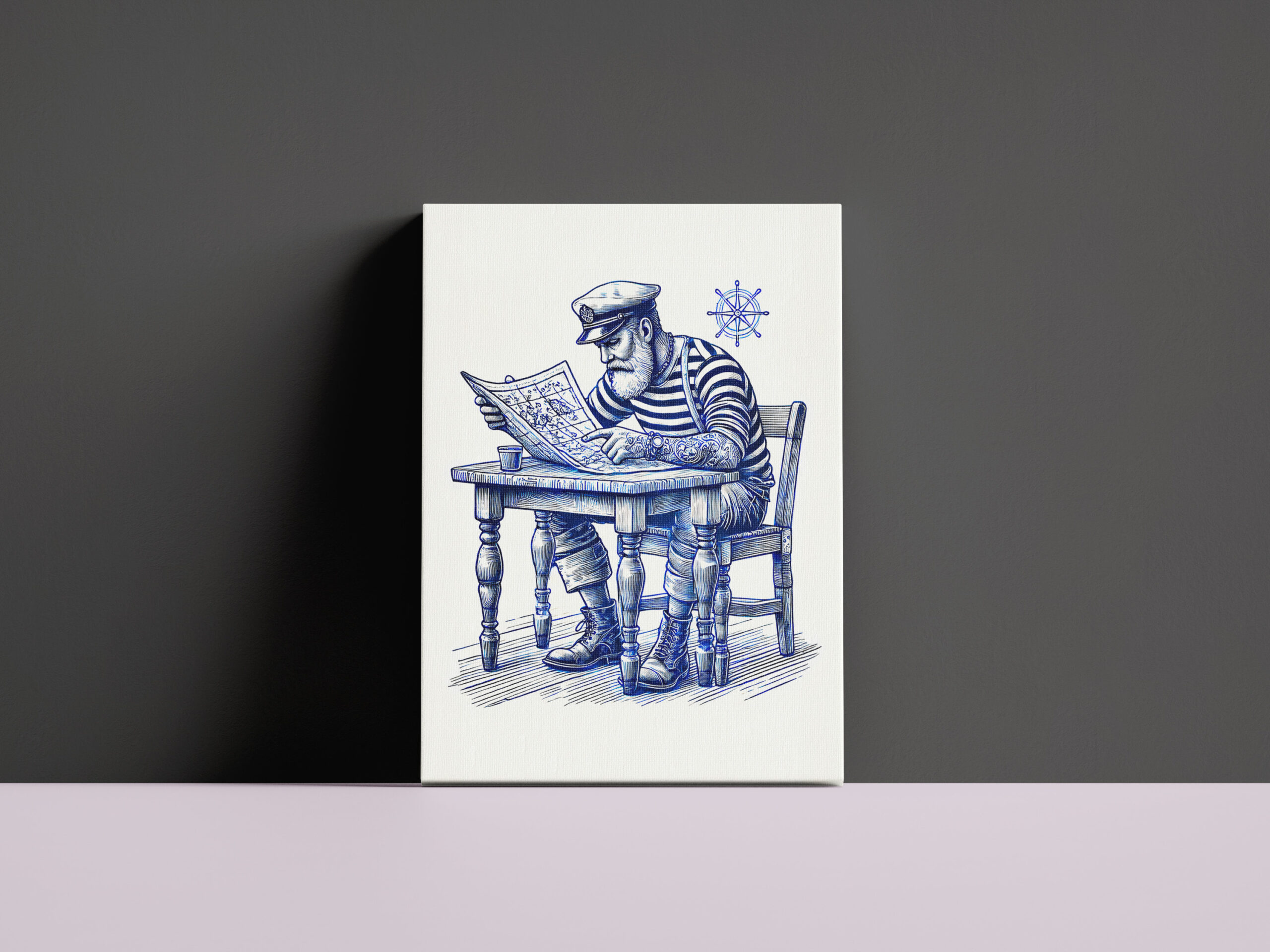 raxxa Canva: Vintage Illustration of a Sailor Reading a Newspaper at the Table