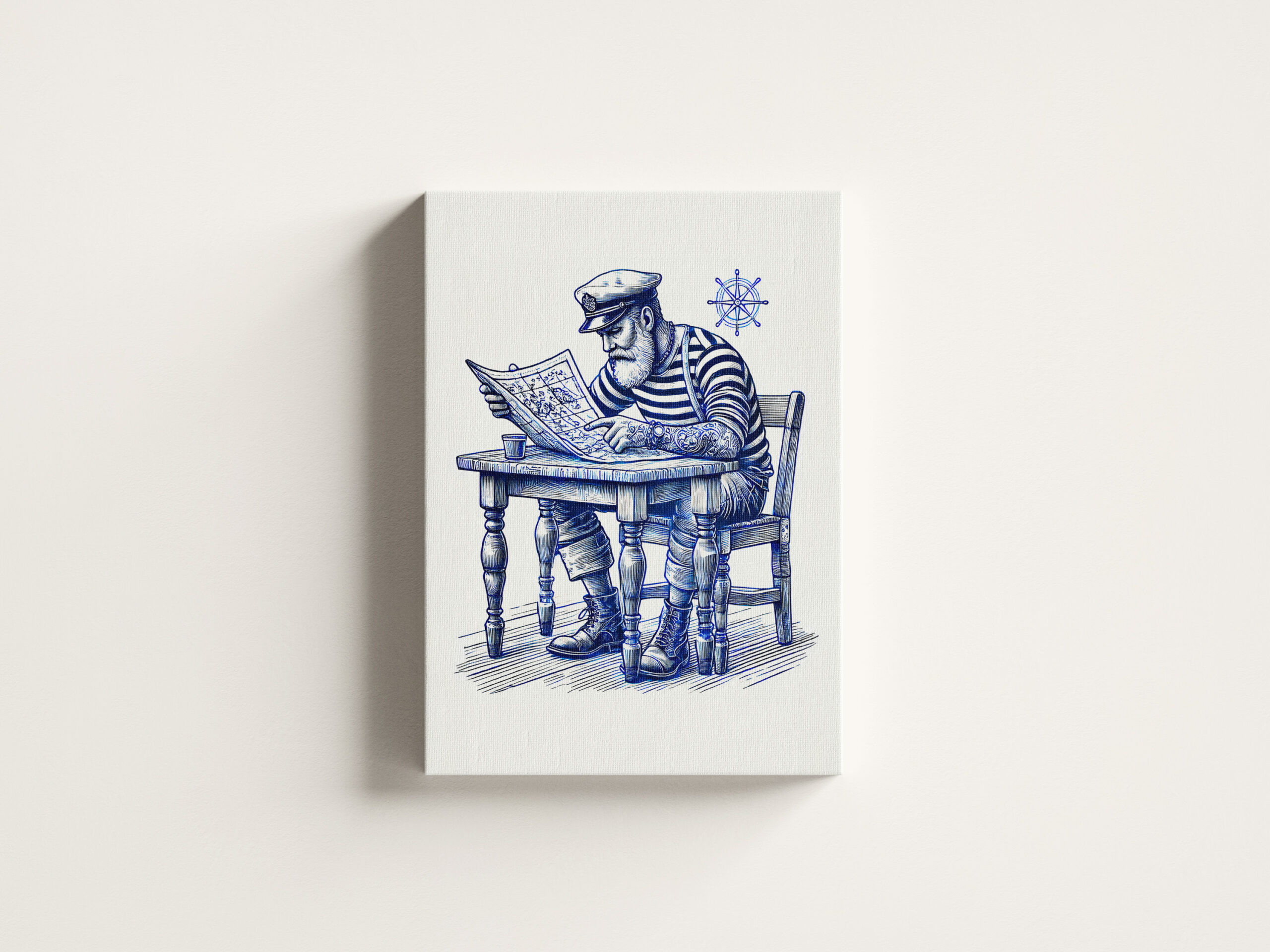 raxxa Canva: Vintage Illustration of a Sailor Reading a Newspaper at the Table - immagine 3