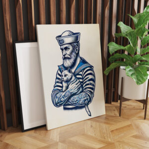 raxxa Canva: Vintage Illustration of a Sailor Holding a Cat on His Arm