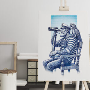 raxxa Canva: Vintage Illustration of a Sailor with Binoculars and a Parrot
