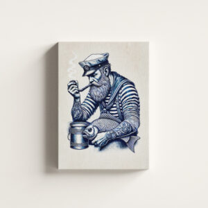 raxxa Canva: Vintage Illustration of a Sailor with a Pipe and Fish Under His Arm