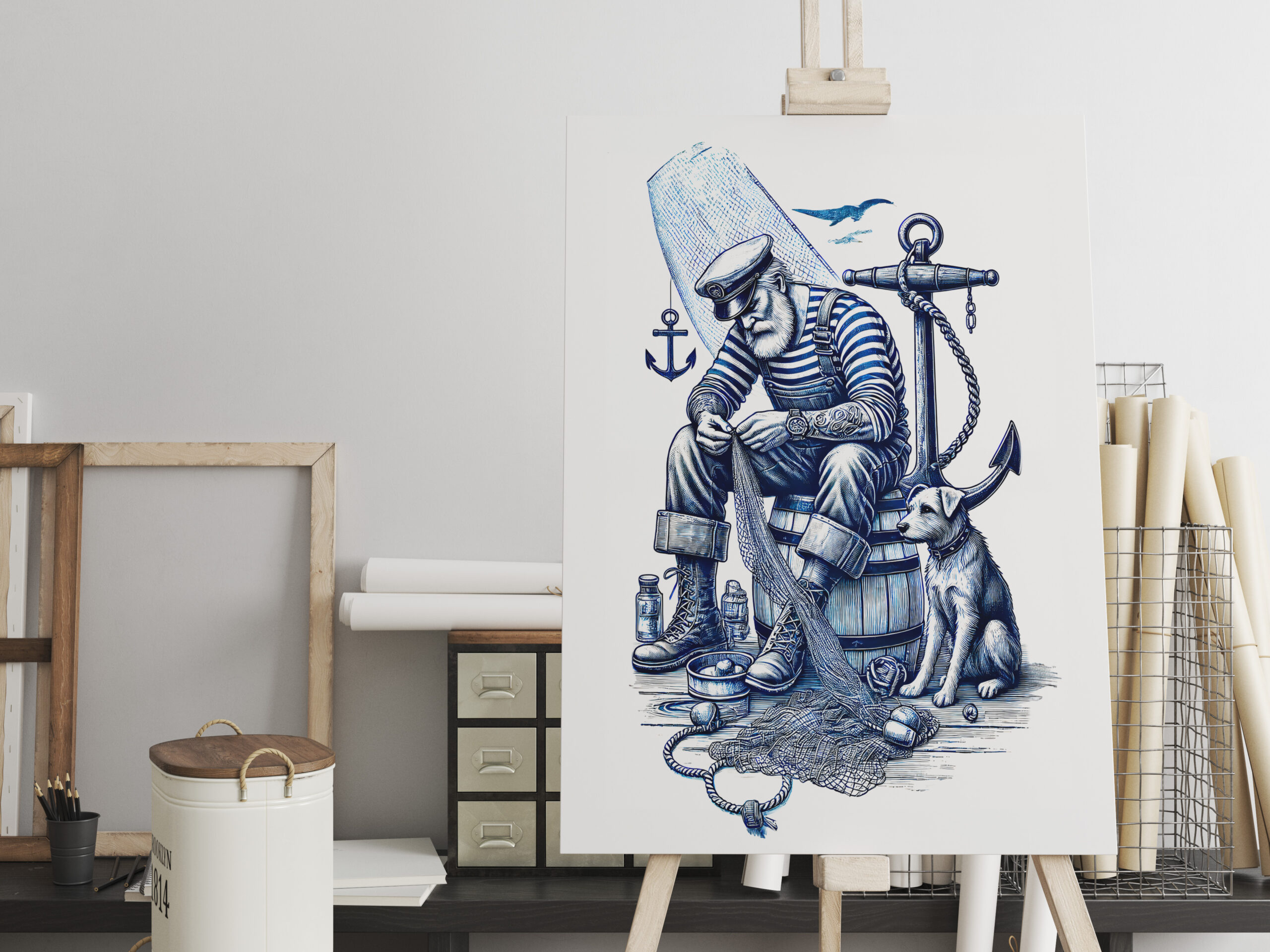 raxxa Canva: Vintage Sailor Mending Fishing Net with Dog - Image 2