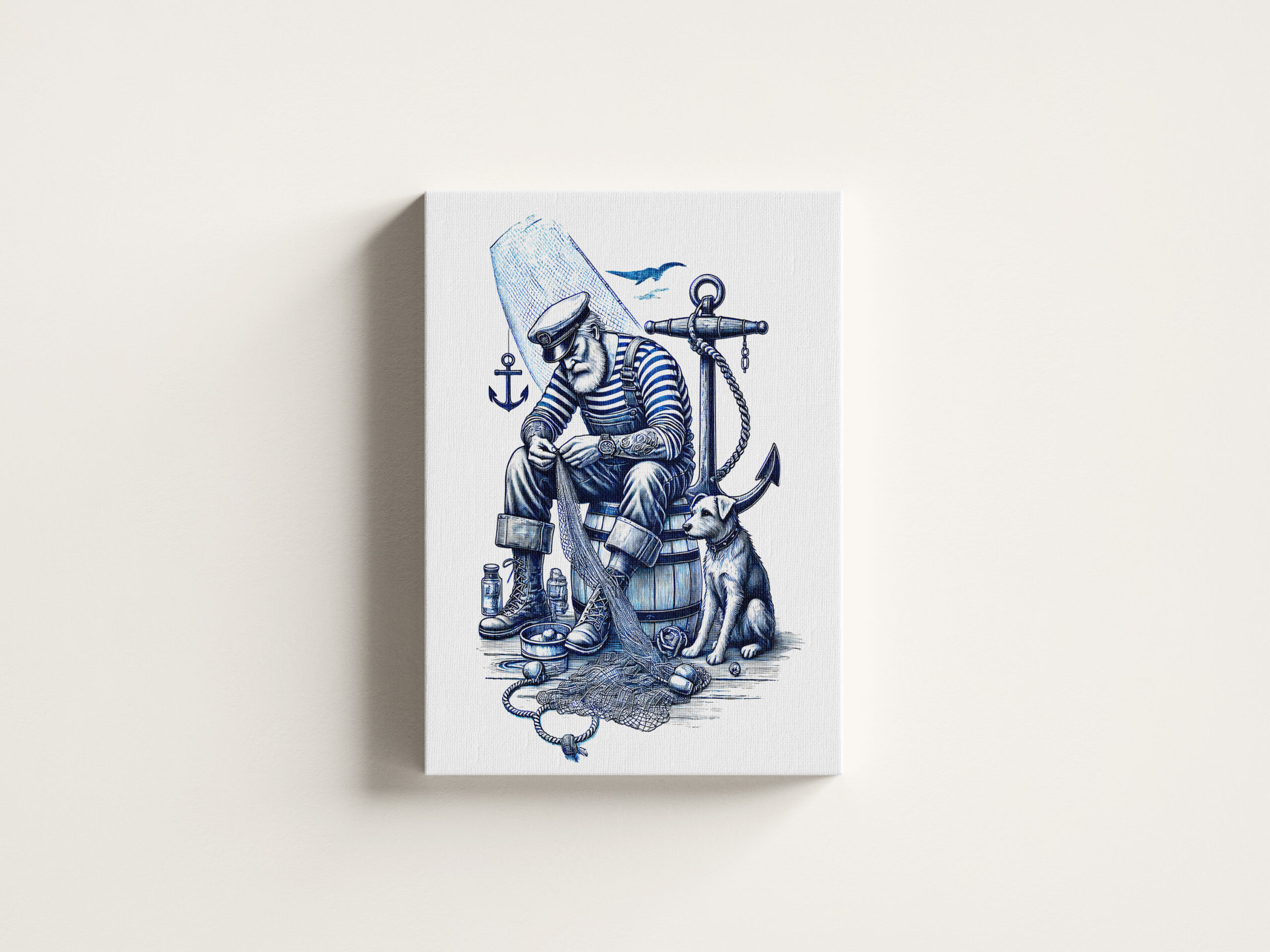 raxxa Canva: Vintage Sailor Mending Fishing Net with Dog - Image 3