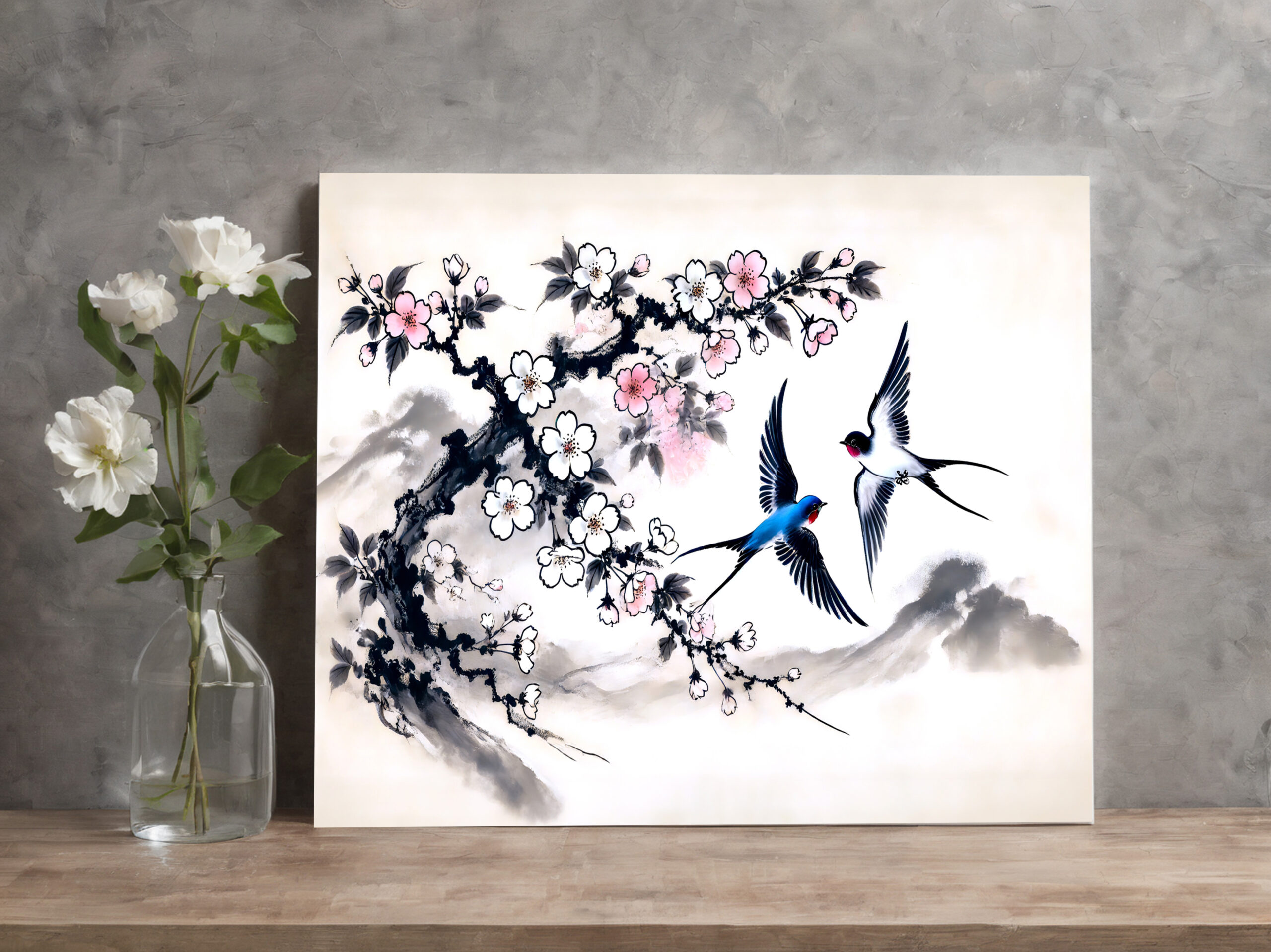 raxxa Canva: Swallows Soaring Through the Sky in Chinese Ink Painting - Imagen 3