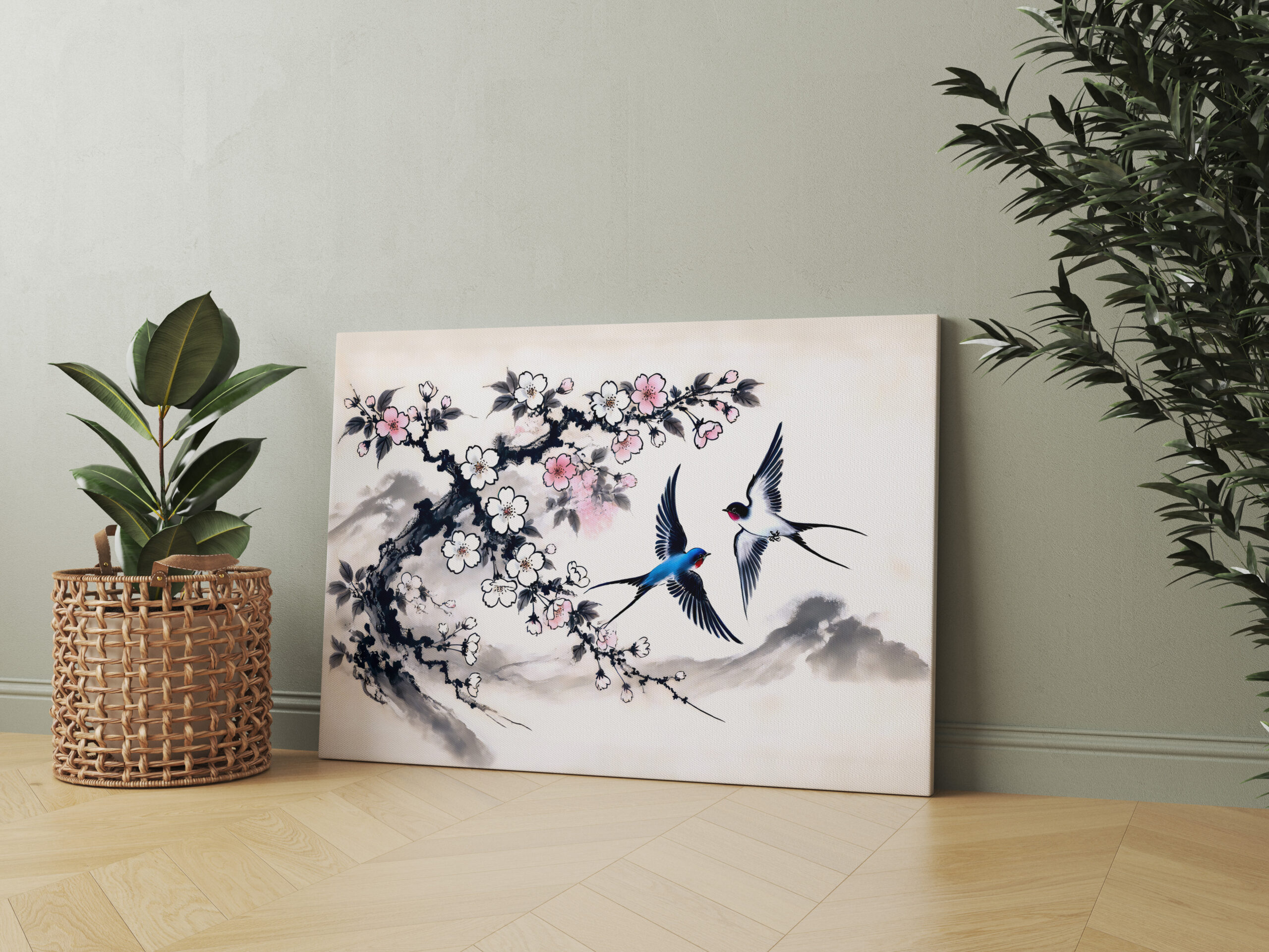 raxxa Canva: Swallows Soaring Through the Sky in Chinese Ink Painting - Imagen 2