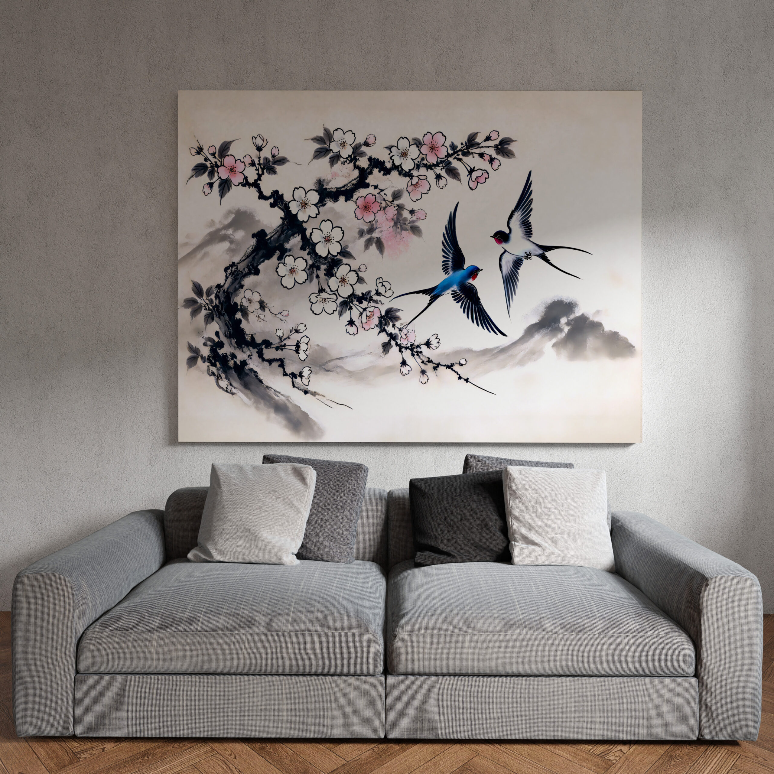 raxxa Canva: Swallows Soaring Through the Sky in Chinese Ink Painting