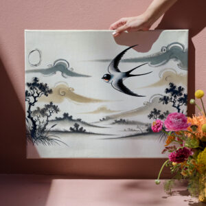 raxxa Canva: Group of Swallows Soaring Through the Sky in Chinese Ink Painting