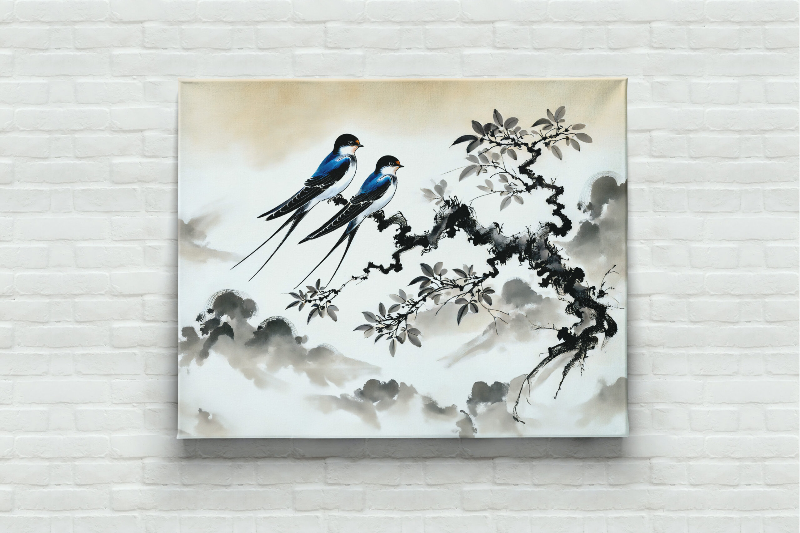 raxxa Canva: Swallows Perched on a Branch in Chinese Ink Painting – Image 3