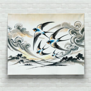 raxxa Canva: Swallows Soaring Through the Sky in Chinese Ink Painting