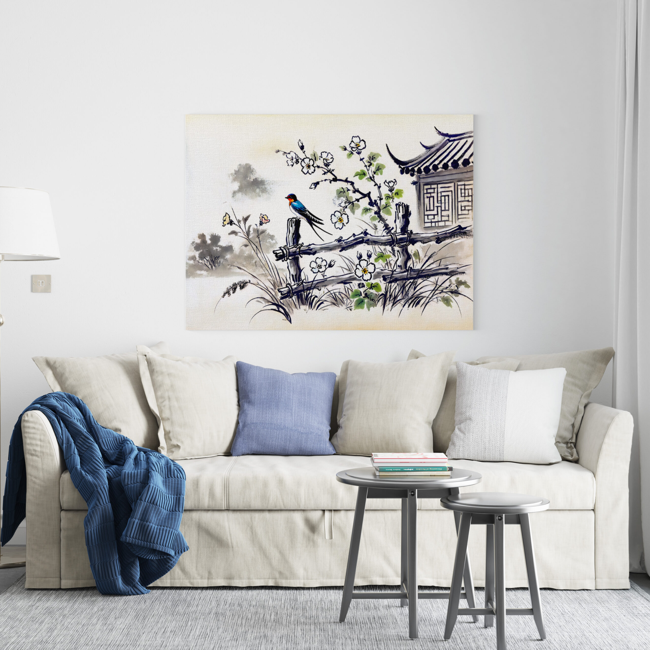 raxxa Canva: Swallow Perched on a Fence in Chinese Ink Painting – Bild 2