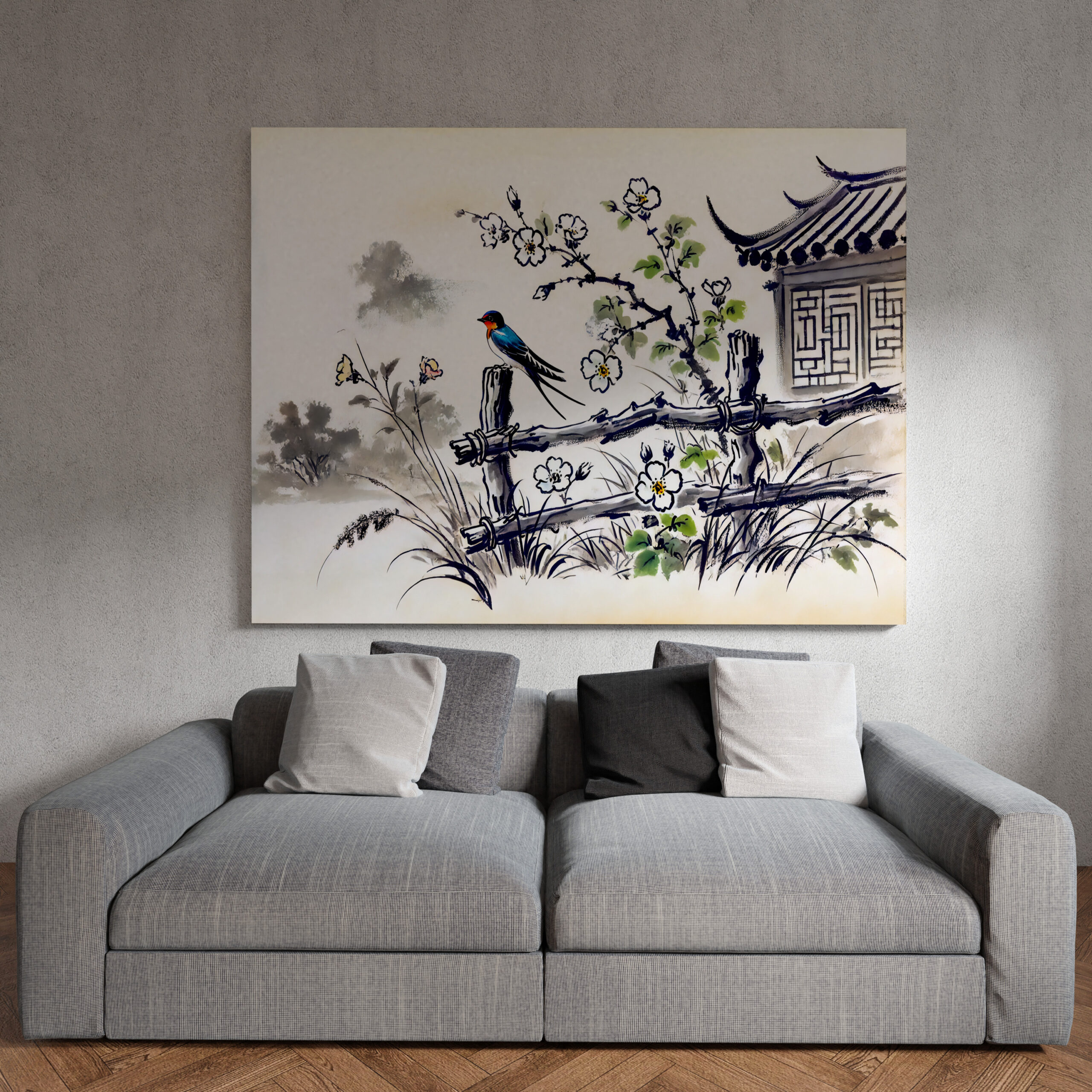 raxxa Canva: Swallow Perched on a Fence in Chinese Ink Painting – Bild 3