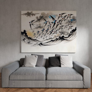 raxxa Canva: Swallows Soaring Through the Sky in Chinese Ink Painting