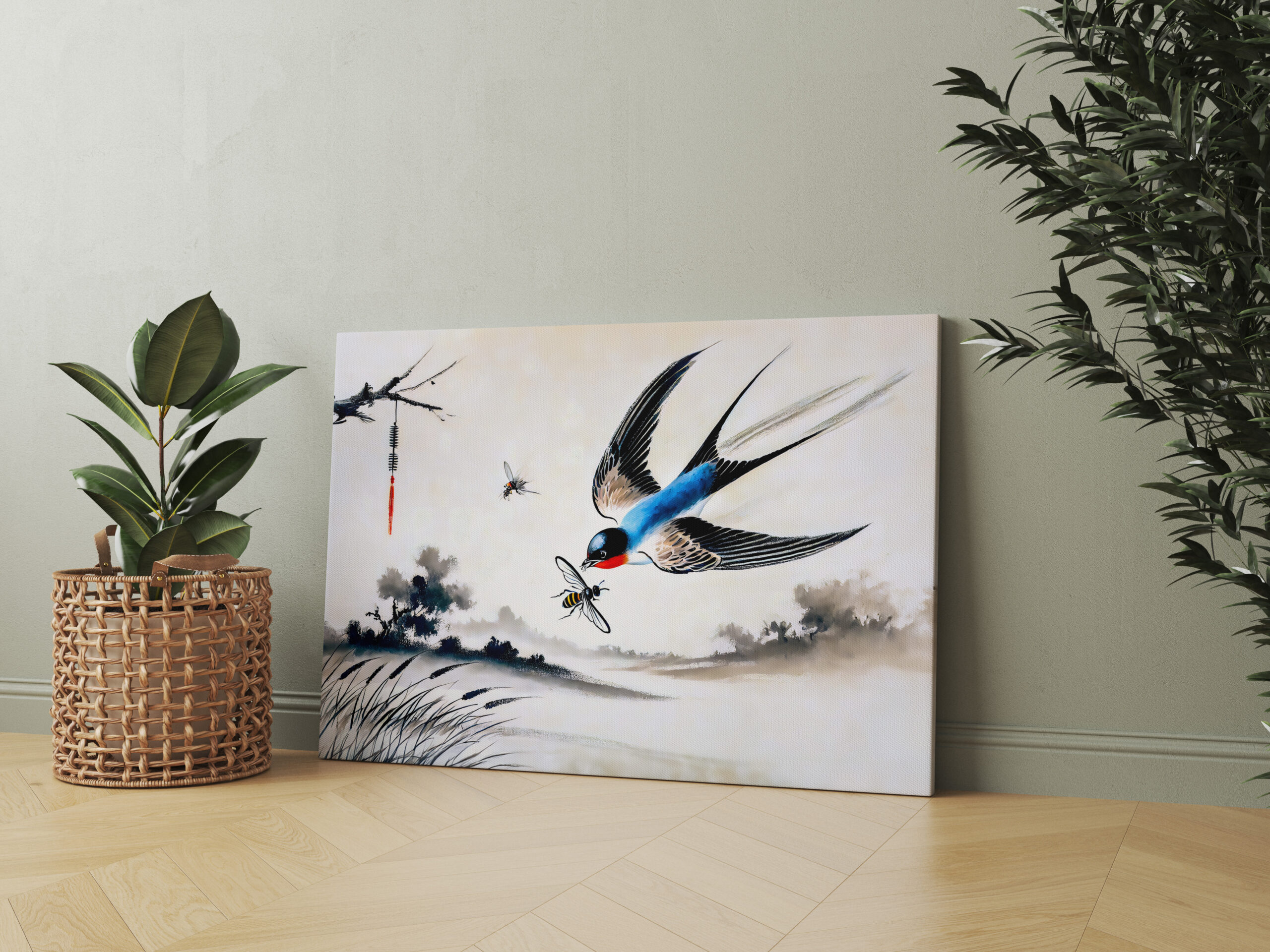 raxxa Canva: Swallow Catching an Insect in Mid-Air in Chinese Ink Painting - immagine 2