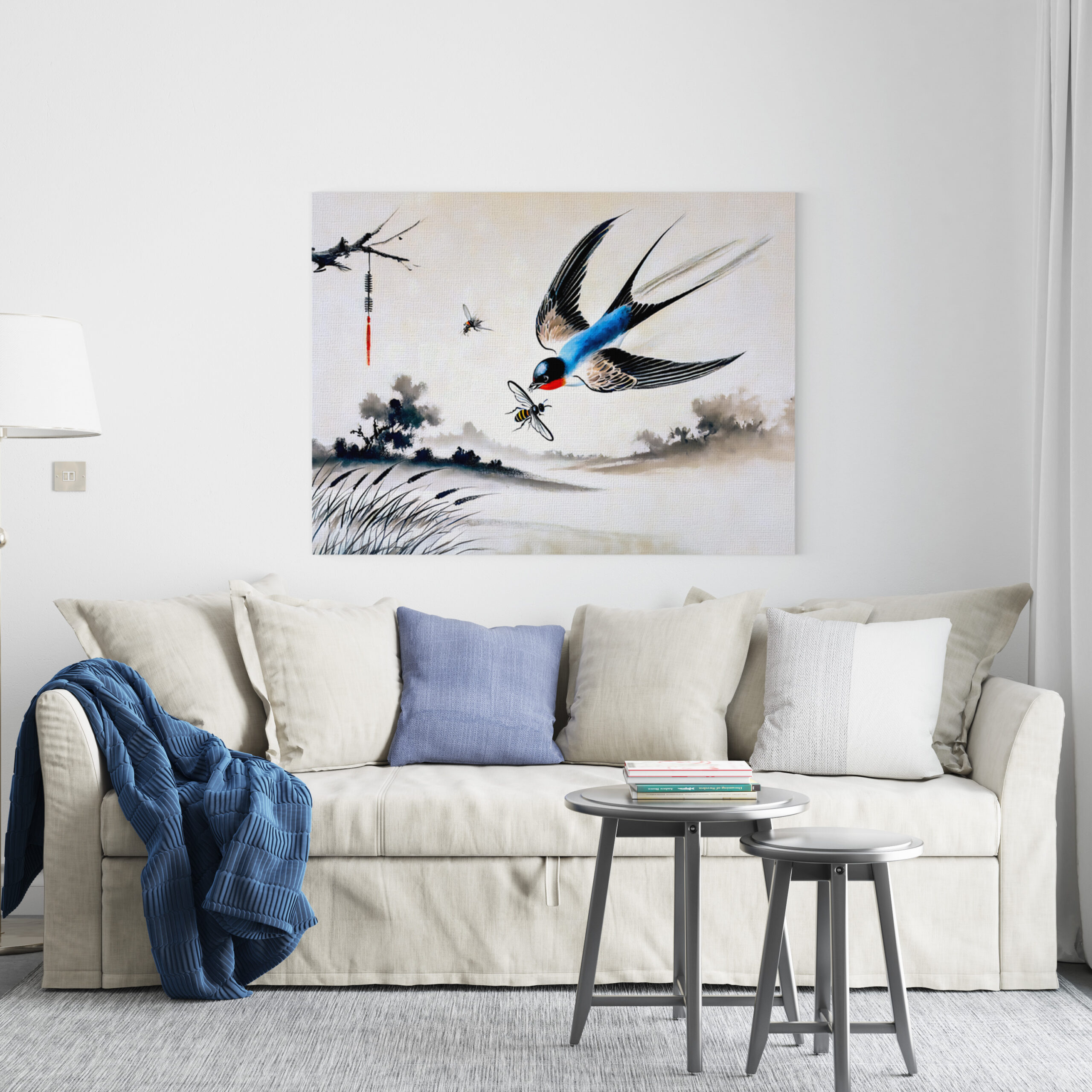 raxxa Canva: Swallow Catching an Insect in Mid-Air in Chinese Ink Painting - immagine 3
