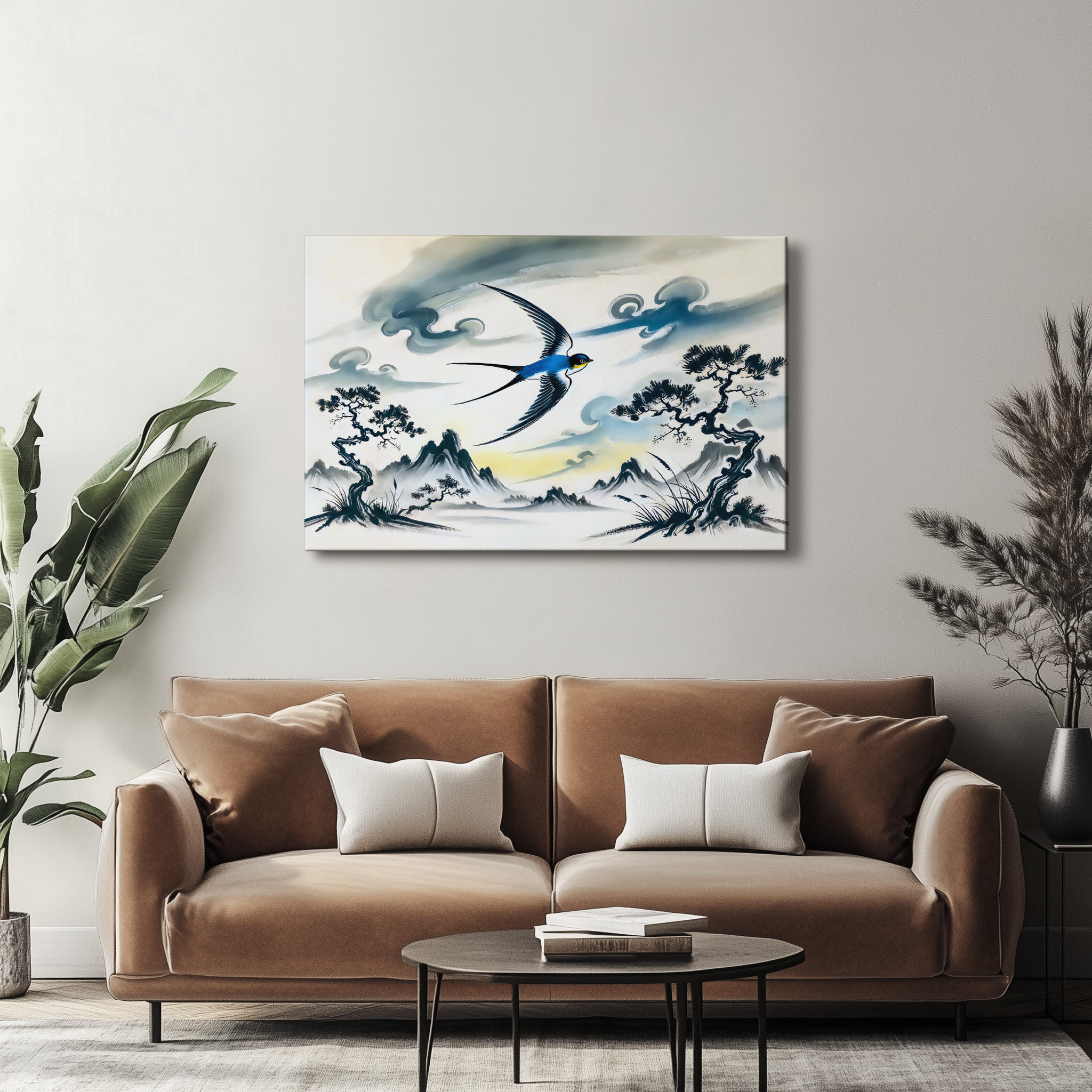 raxxa Canva: Swallow Soaring Through the Sky in Chinese Ink Painting