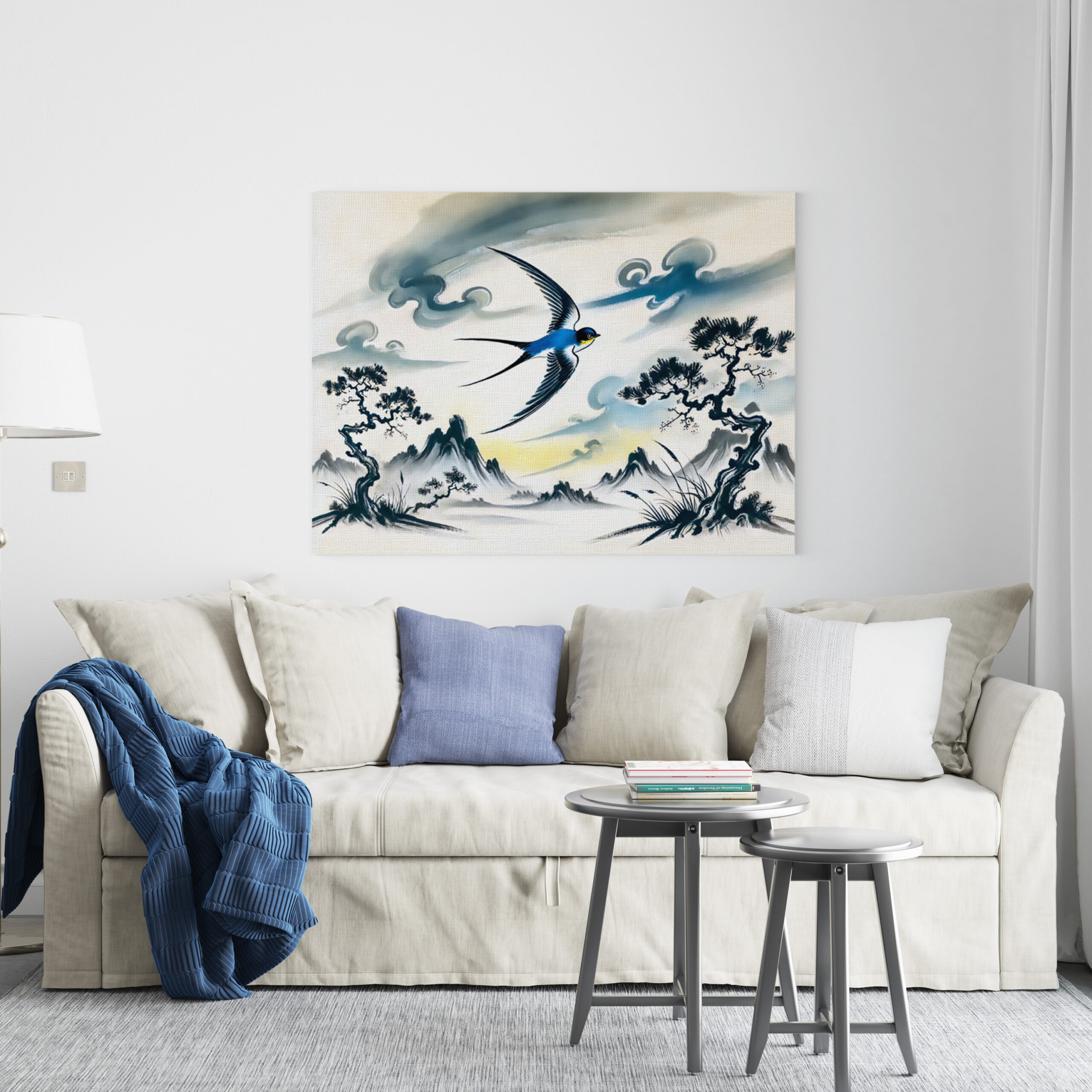raxxa Canva: Swallow Soaring Through the Sky in Chinese Ink Painting - Imagen 2