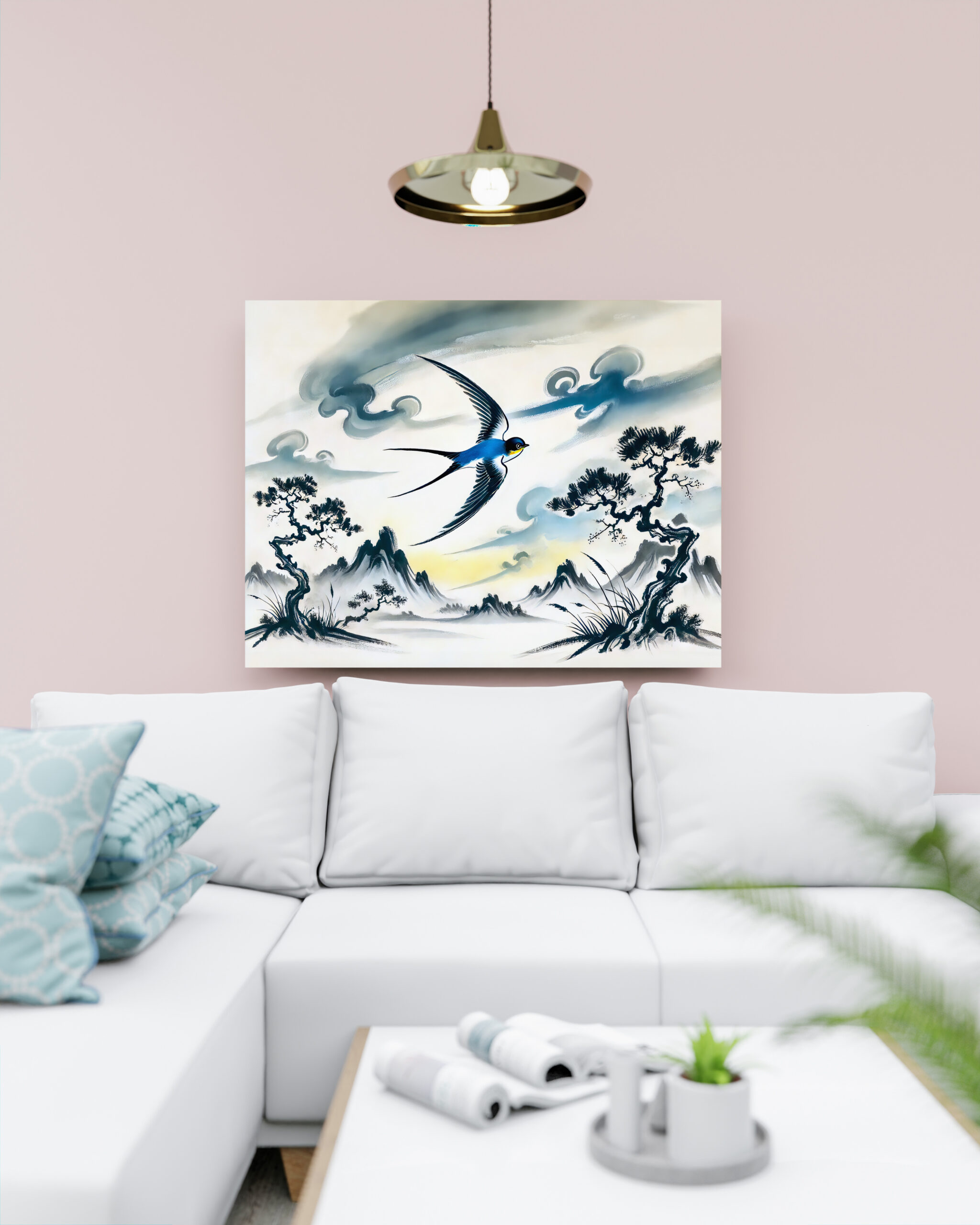 raxxa Canva: Swallow Soaring Through the Sky in Chinese Ink Painting - Imagen 3