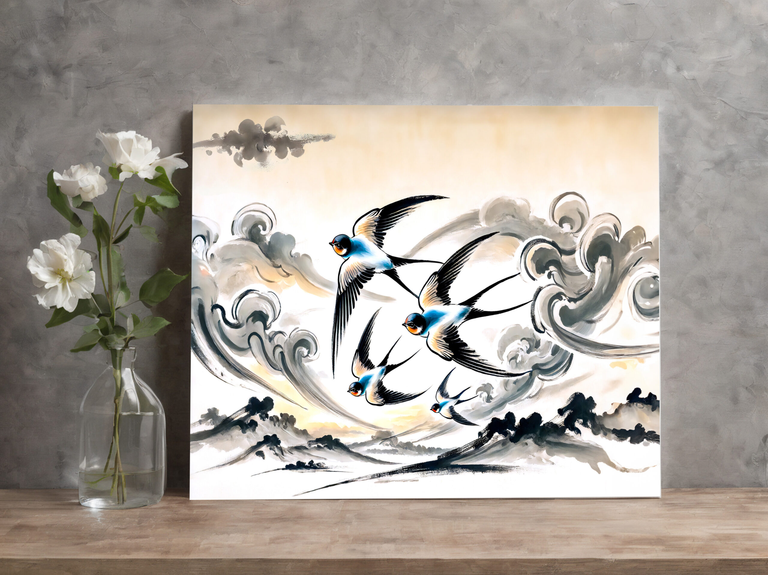 raxxa Canva: Swallows Soaring Through the Sky in Chinese Ink Painting – Bild 3