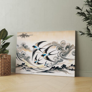 raxxa Canva: Swallows Soaring Through the Sky in Chinese Ink Painting
