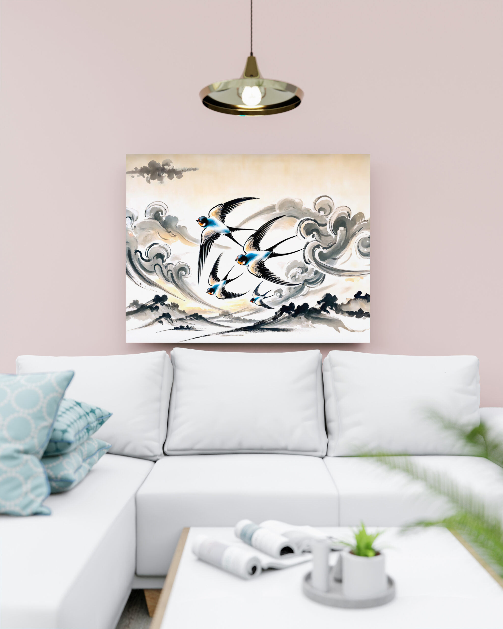 raxxa Canva: Swallows Soaring Through the Sky in Chinese Ink Painting – Bild 2