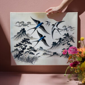raxxa Canva: Swallows Soaring Through the Sky in Chinese Ink Painting