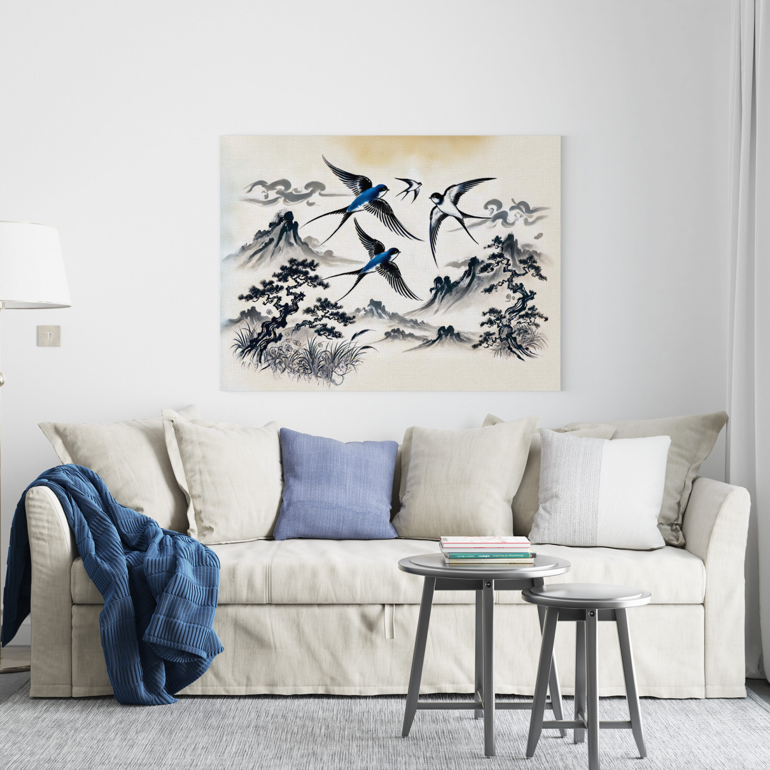 raxxa Canva: Swallows Soaring Through the Sky in Chinese Ink Painting - immagine 2