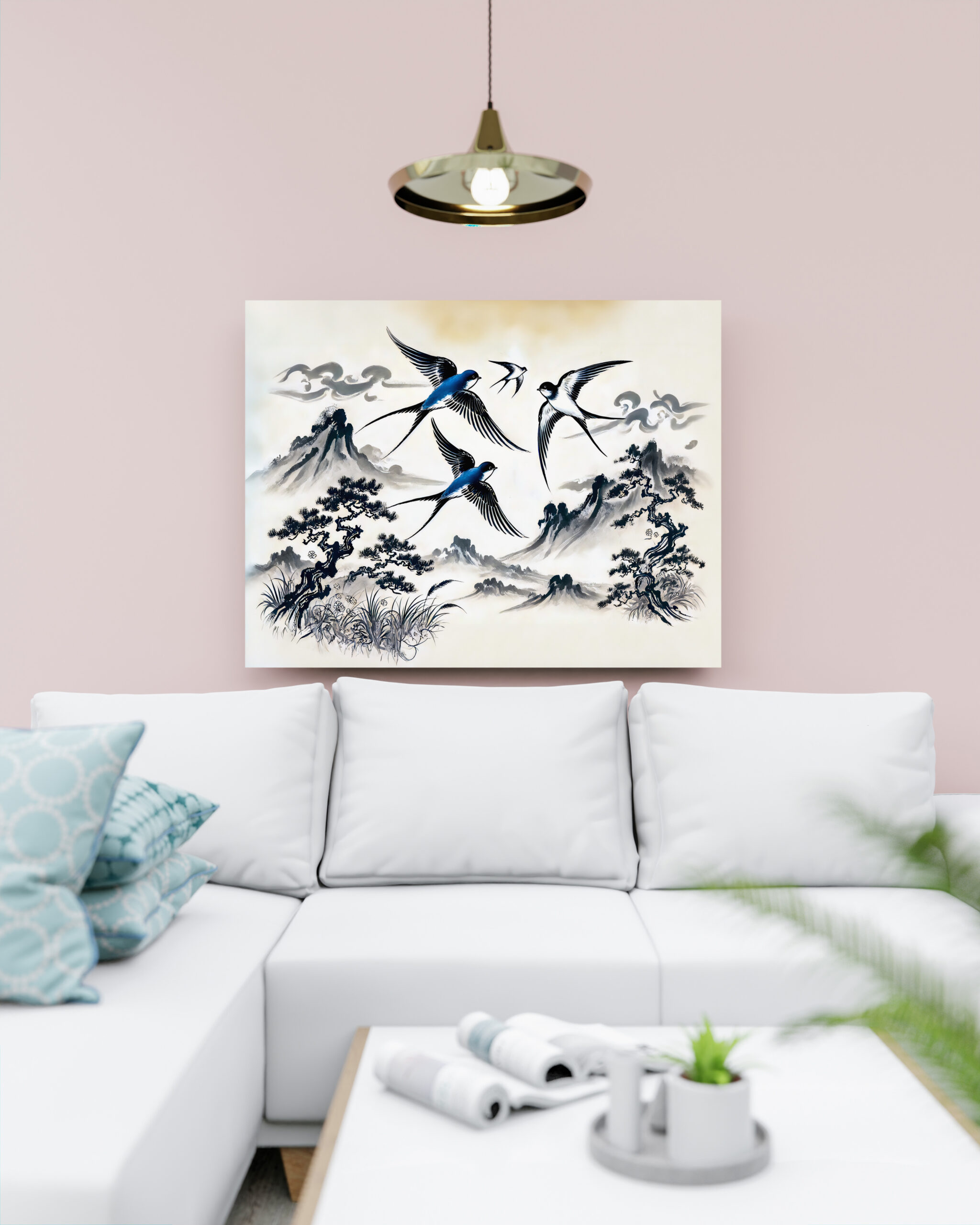 raxxa Canva: Swallows Soaring Through the Sky in Chinese Ink Painting - immagine 3