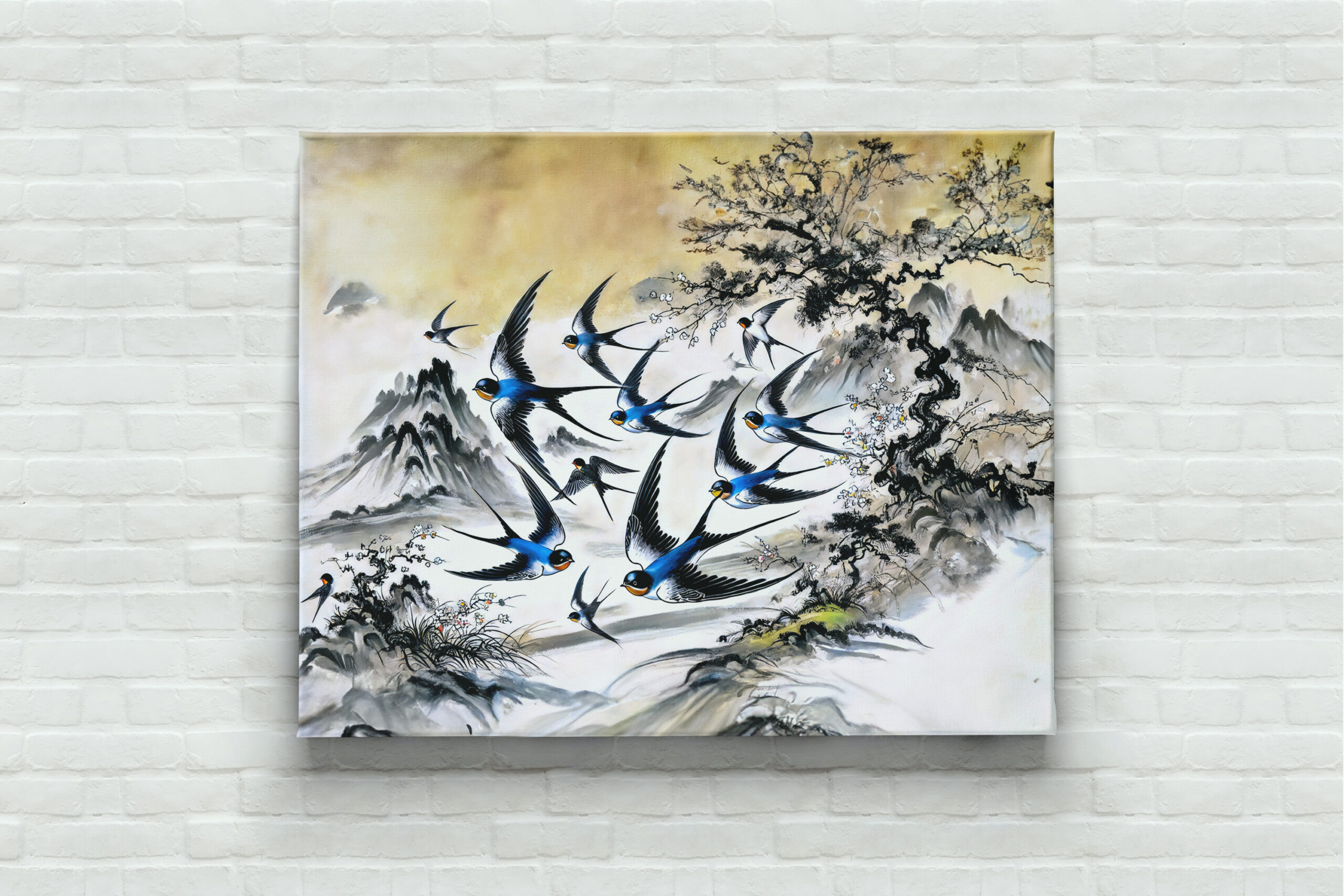 raxxa Canva: Swallows Soaring Through the Sky in Chinese Ink Painting – Bild 3