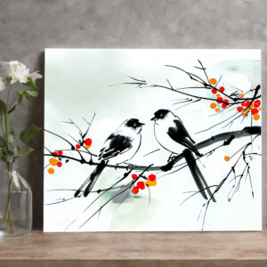 raxxa Canva: Two Birds Perched on a Branch ink art
