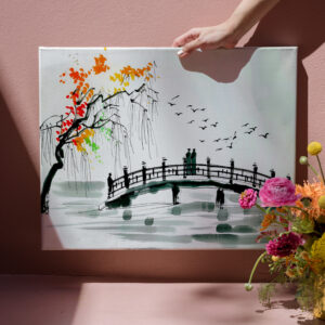 raxxa Canva: Bridge by a Pond in a Tranquil Garden