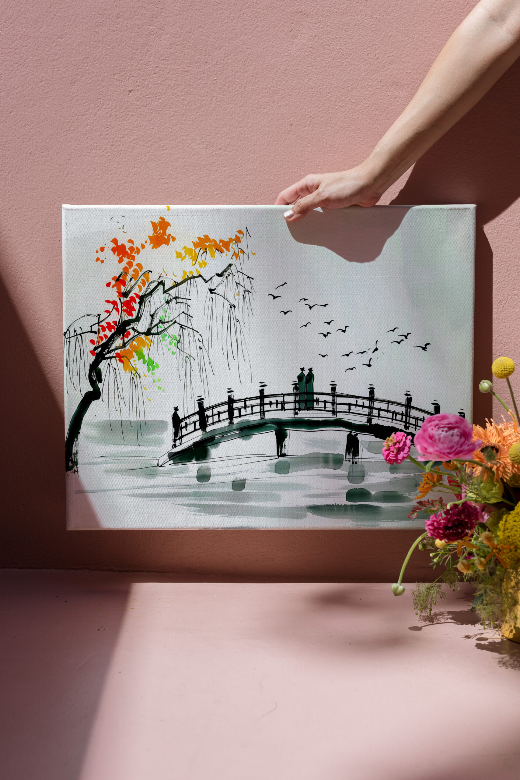 raxxa Canva: Bridge by a Pond in a Tranquil Garden