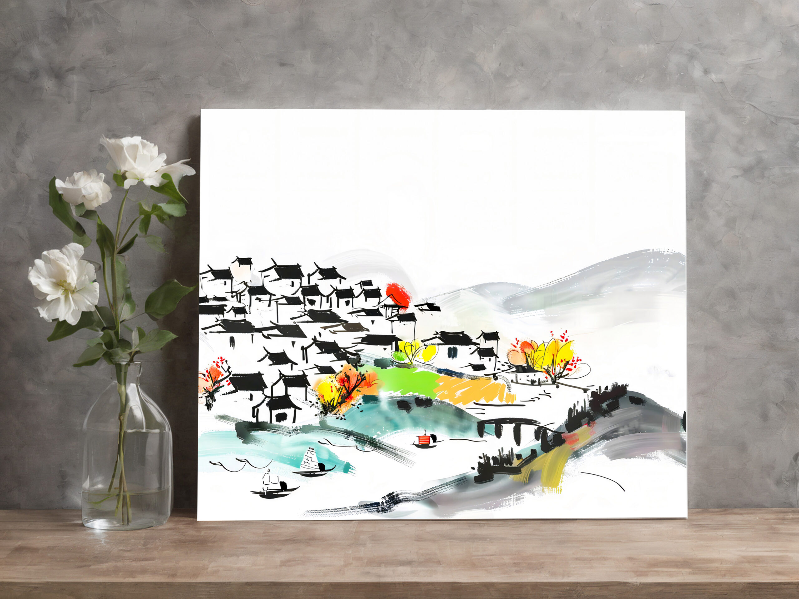 raxxa Canva: Chinese traditional Village in the mountains