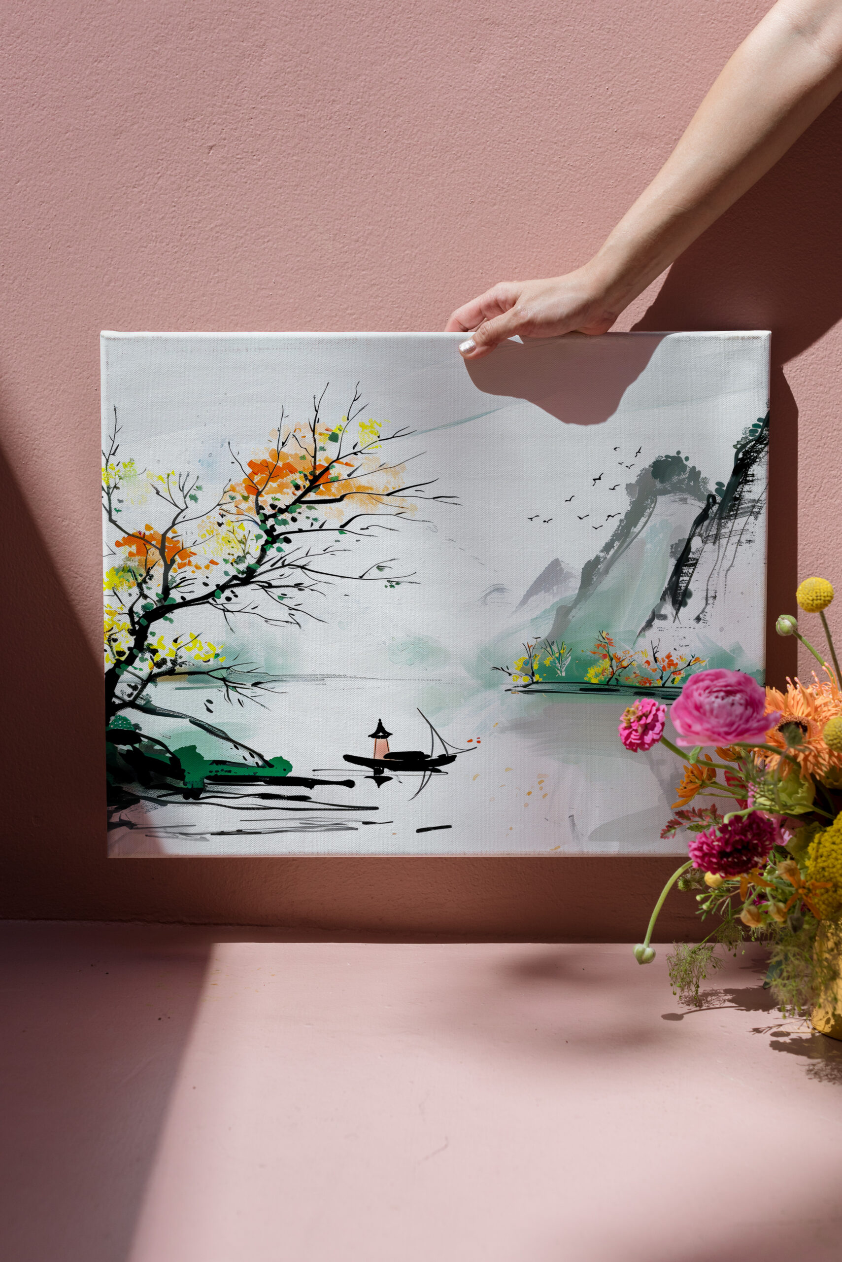 raxxa Canva: Chinese Fisherman on a Mountain Lake