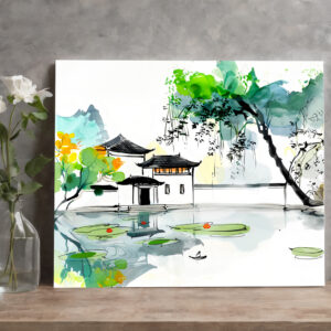 raxxa Canva: Chinese Temple by a Lotus Pond