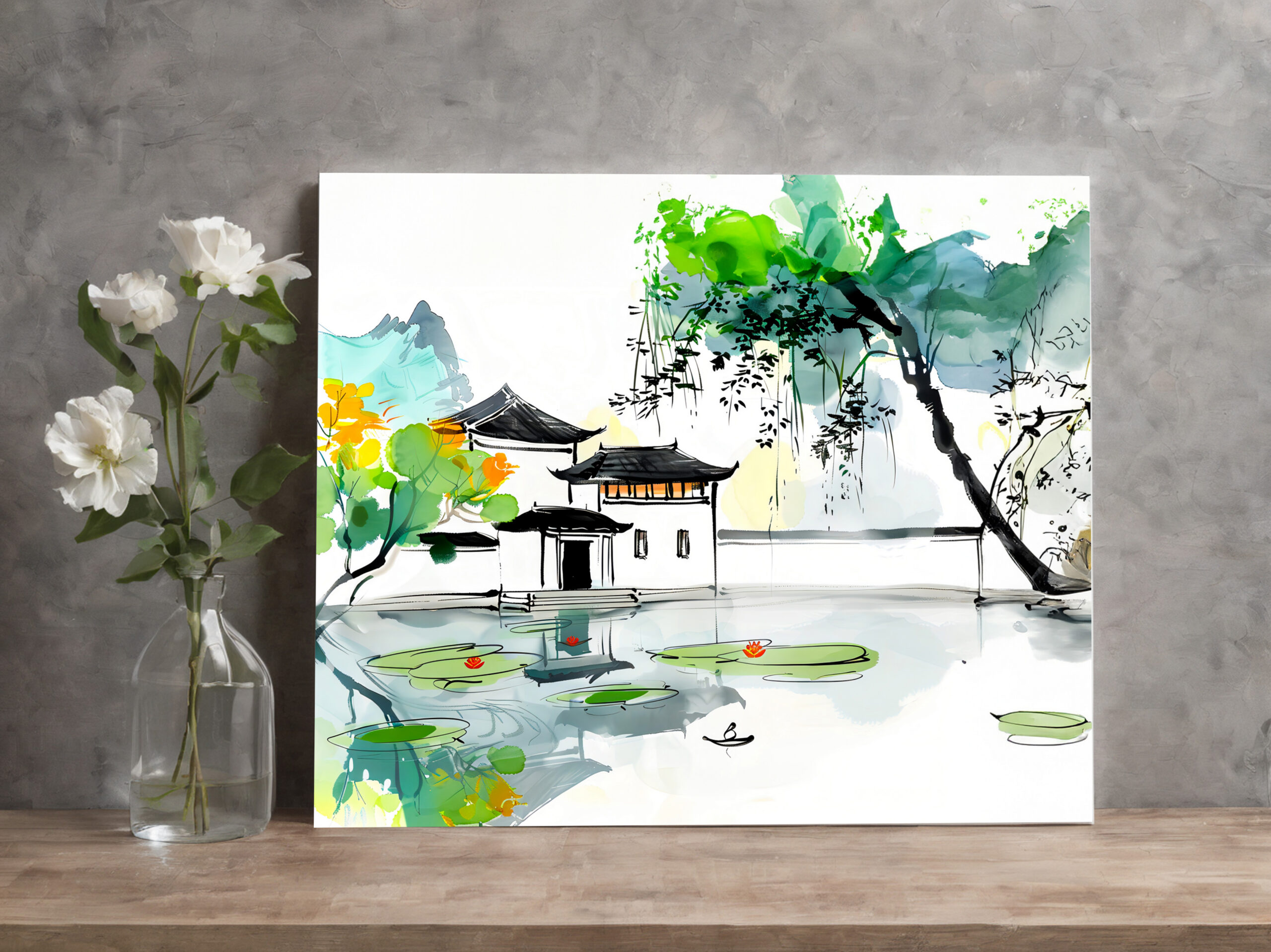 raxxa Canva: Chinese Temple by a Lotus Pond