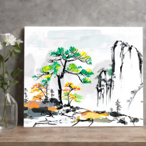 raxxa Canva: Tree and Landscape with Mountain Village