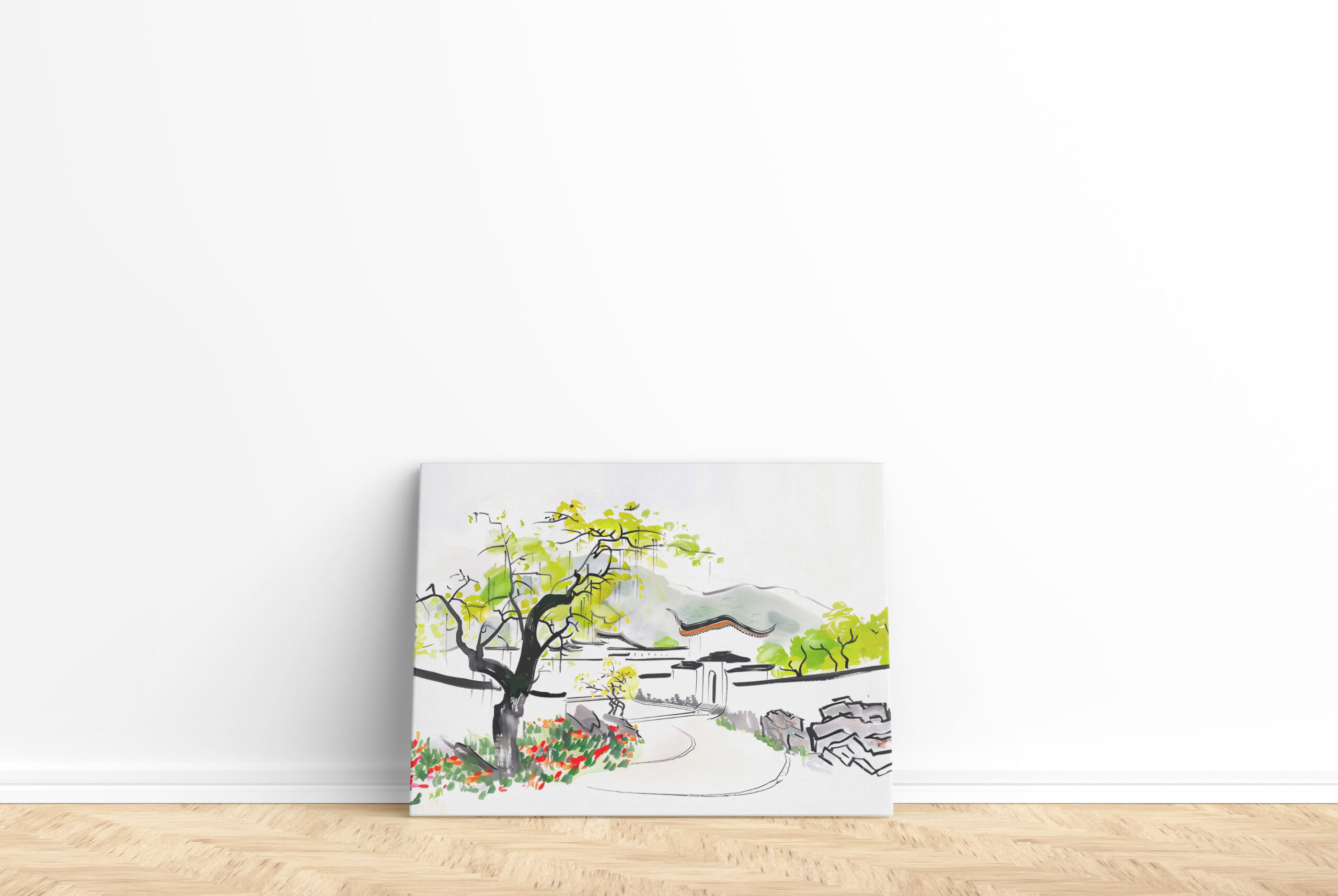 raxxa Canva: Chinese Village View with Traditional Temple – Image 2