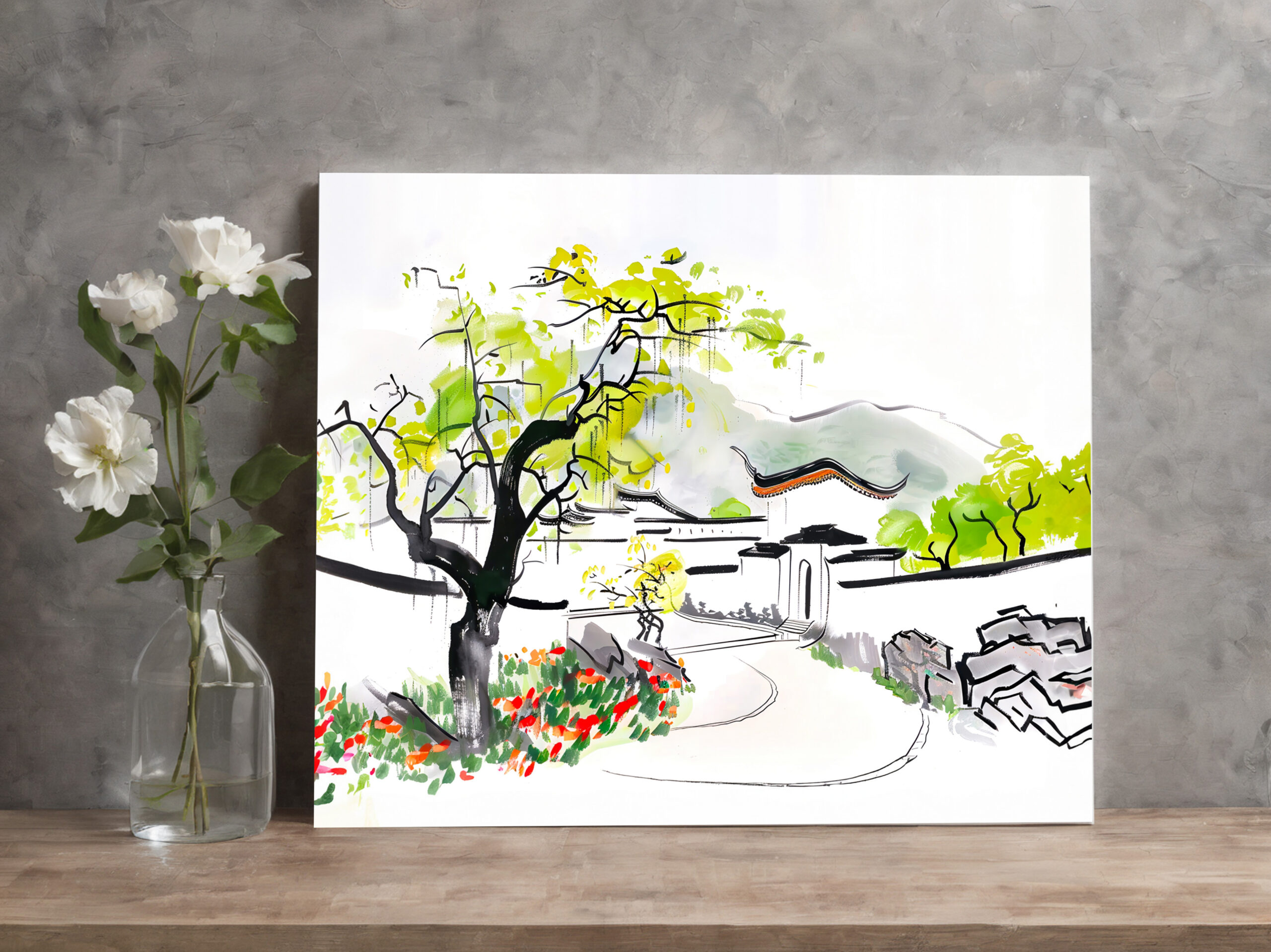 raxxa Canva: Chinese Village View with Traditional Temple – Image 3