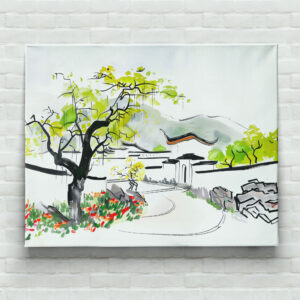 raxxa Canva: Chinese Village View with Traditional Temple