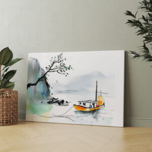 raxxa Canva: Chinese Junk Sailing on Tranquil Waters