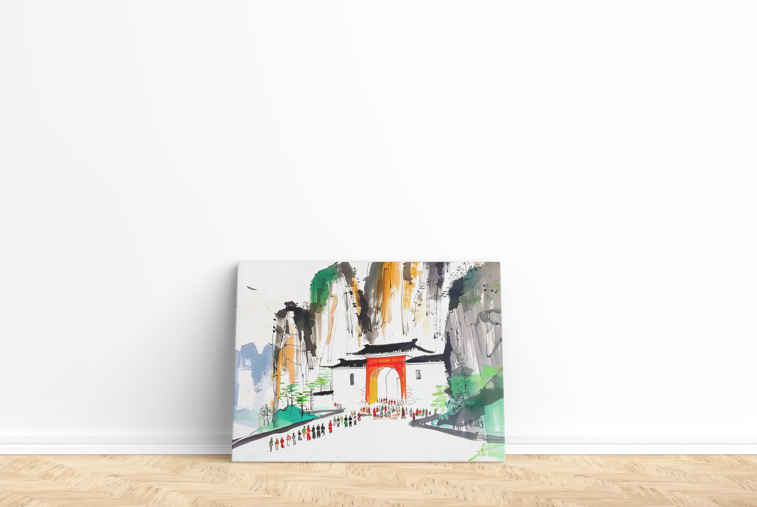 raxxa Canva: Temple with People in Mountainous Landscape – Image 2