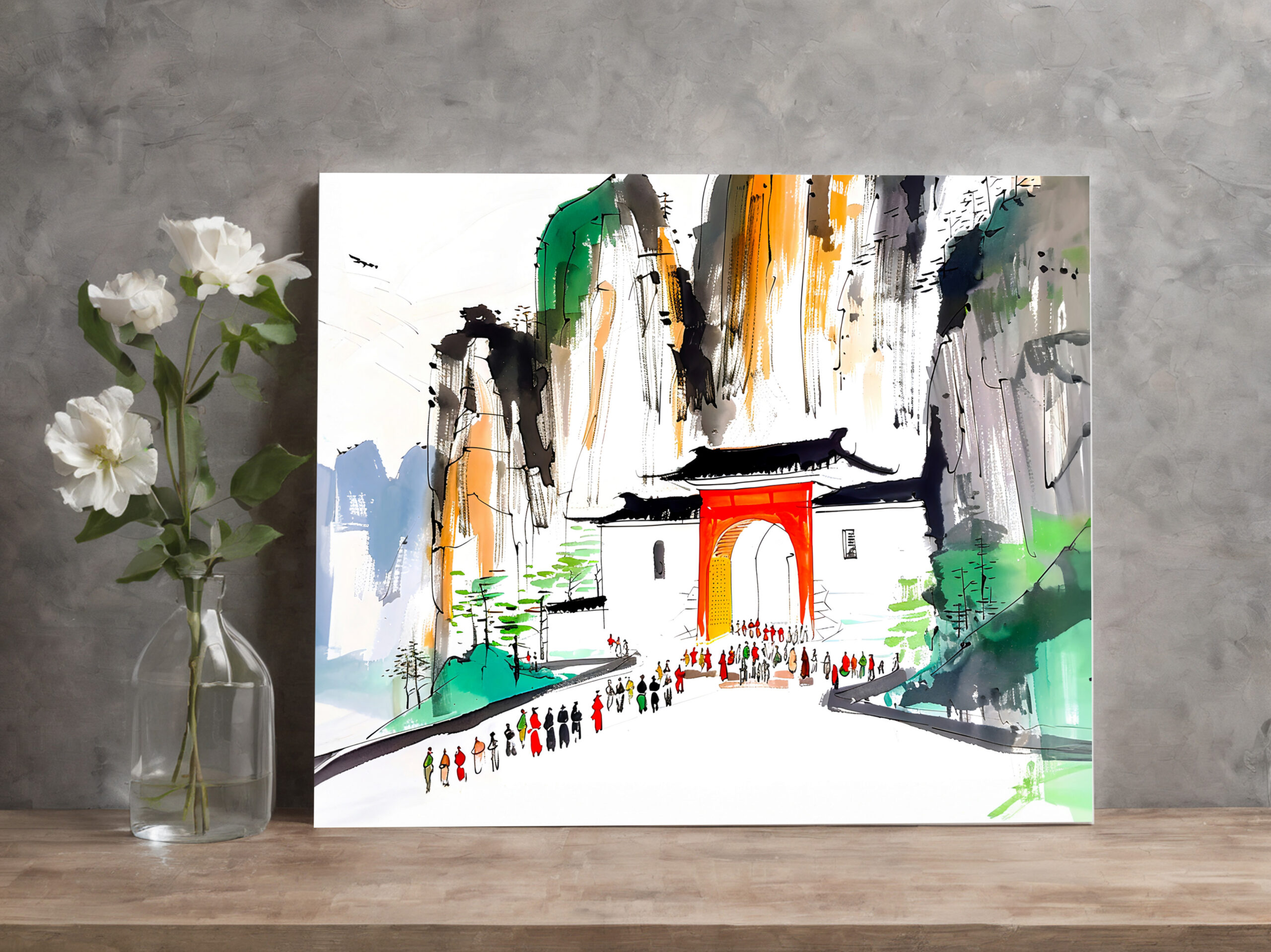 raxxa Canva: Temple with People in Mountainous Landscape – Image 3