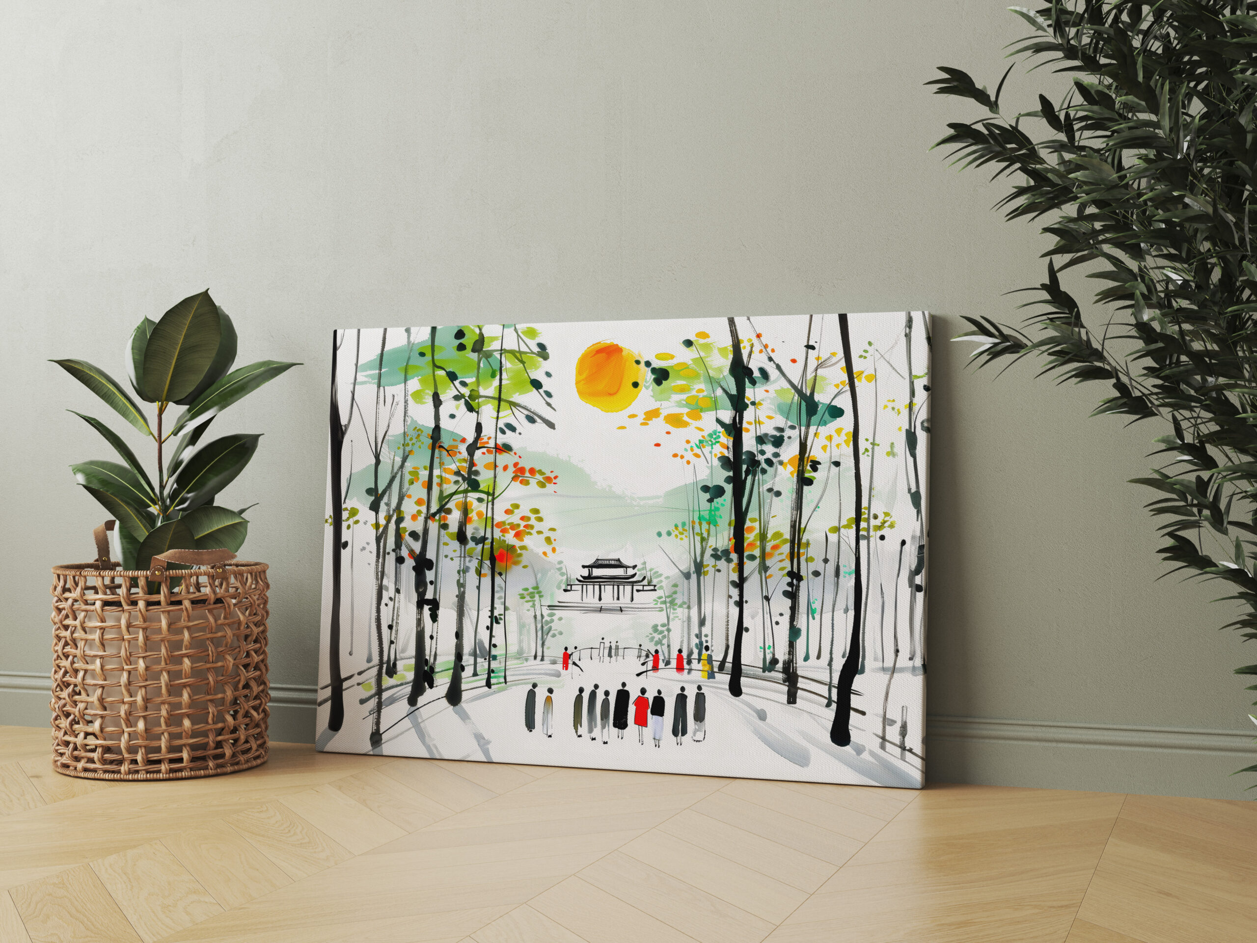 raxxa Canva: Chinese Temple Between Trees at Sunset
