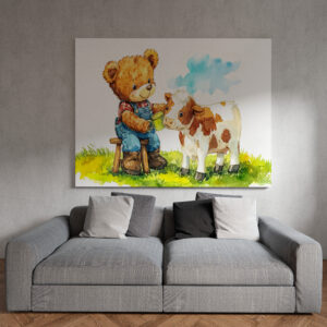 raxxa Canva: Teddy Bear Feeding a Calf